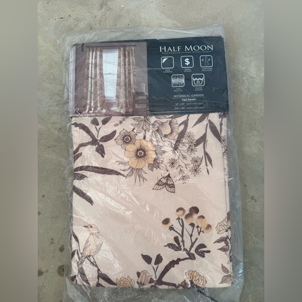 Half Moon Botanical Garden Two Panels Curtains-NWT